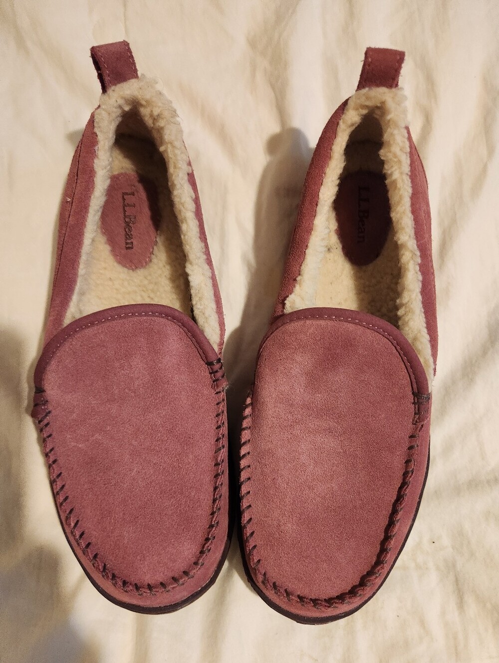 L.L. Bean Women's Dusty Rose Suede Moccasin Slippers Sz 10 M